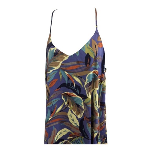 Nicole Miller purple multi tropical palm print v-neck satin‎ effect maxi dress - Picture 4 of 14